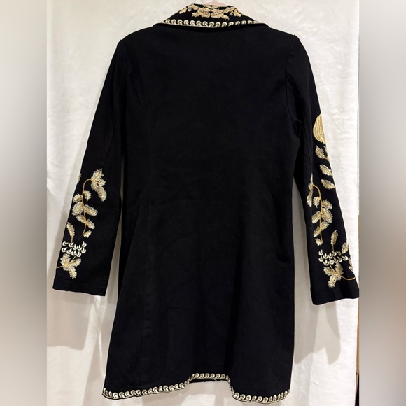 PAPARAZZI BY BIZ Jacket Black Twill Floral Embroidered Boho Coat M W/Pockets - Picture 7 of 8